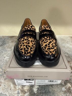MIA Black Patent & Leopard Print Penny Loafers